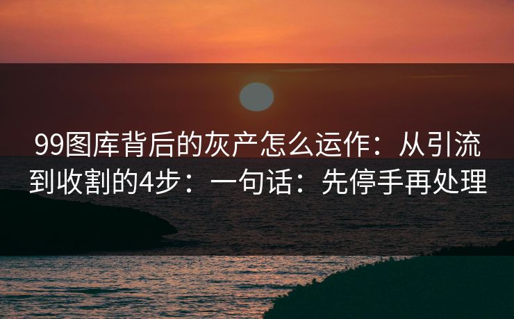 99图库背后的灰产怎么运作：从引流到收割的4步：一句话：先停手再处理